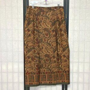 Pendleton Classic Paisley Border Print Faux Wrap Midi Skirt 16 Green Rust NWOT